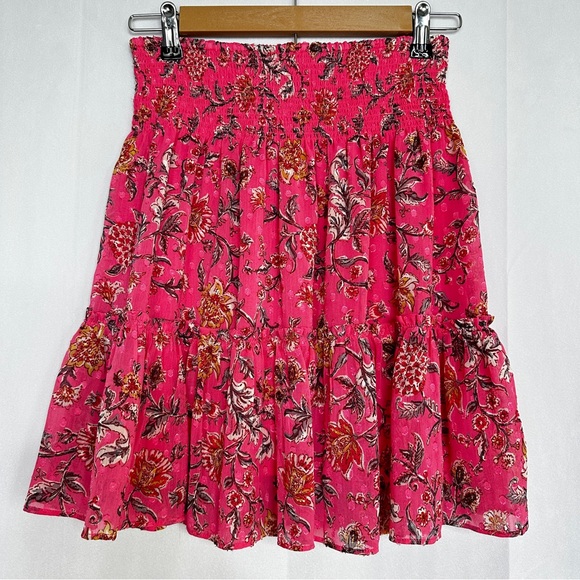 Joie Dresses & Skirts - Joie Floral Mini Tiered Skirt Peplum Summer Womens Small Pink Ruffle Lined